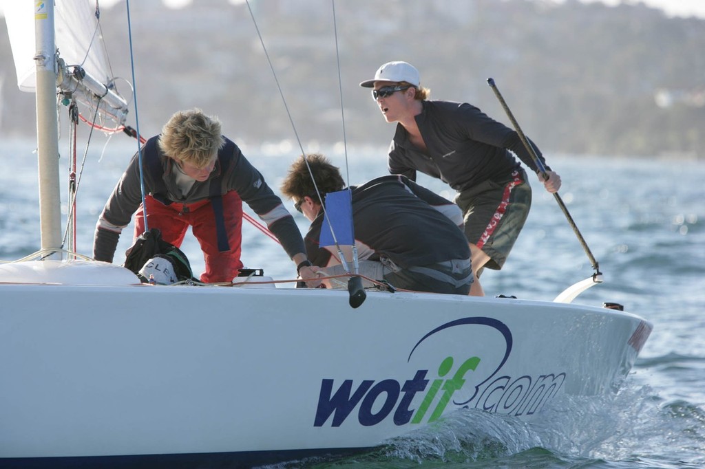 Griffin in finals action in the Club Marine NSW Youth Match Racing Championship. © David Brogan www.sailpix.com.au